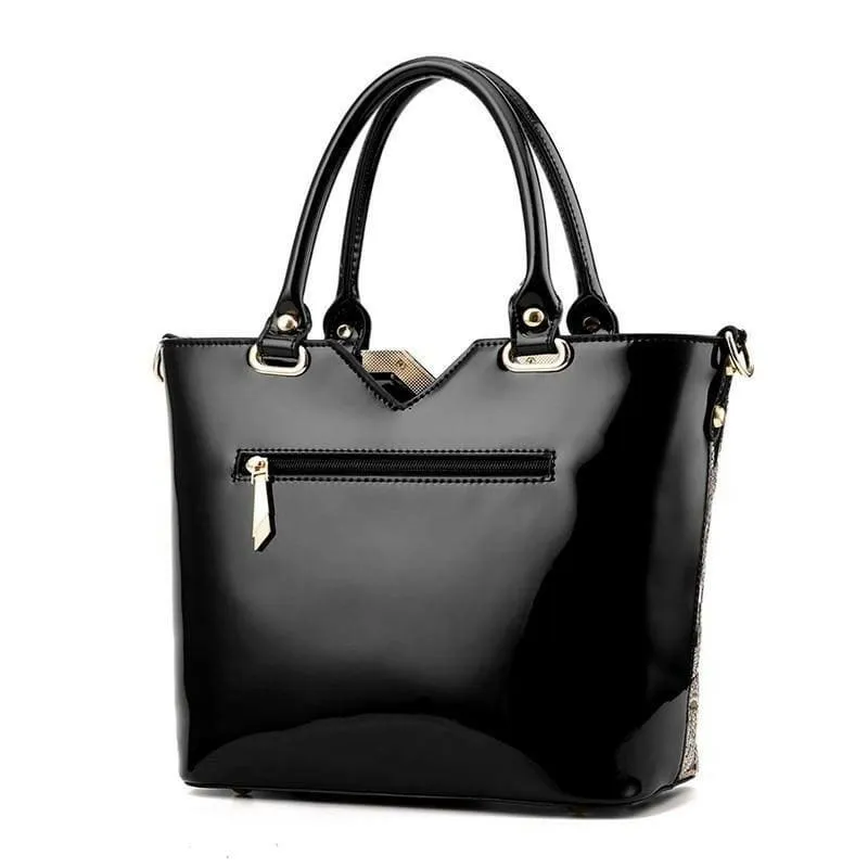 Elegant Sequin Embroidered Womens Bag in Patent Leather and Gold
