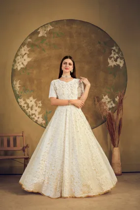 Exclusive Designer Net Gown For Women Floral Bride Gown Indian Wedding Reception Gown Bridal Dress Indian Suit Floral Anarkali White Gown