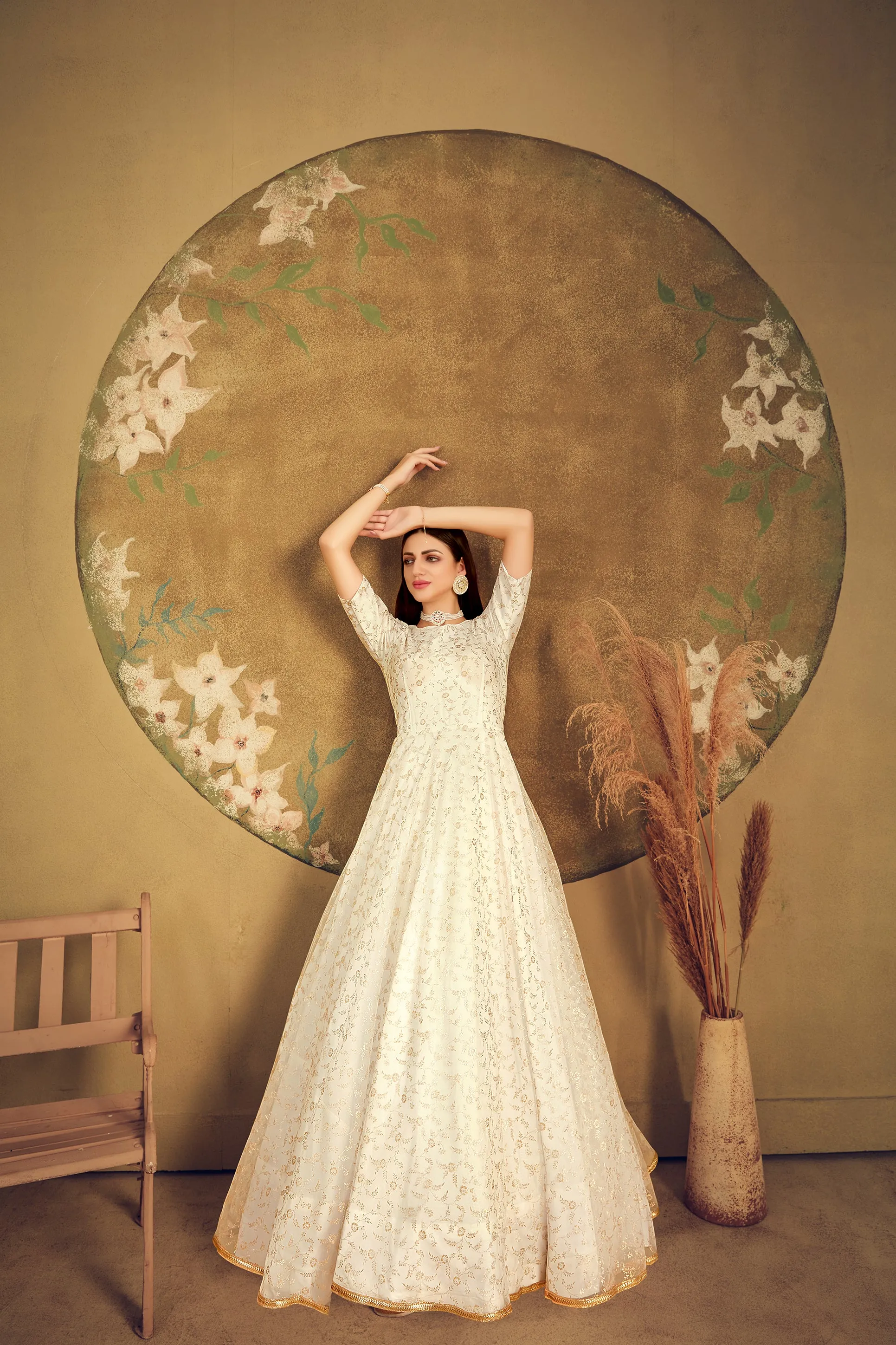 Exclusive Designer Net Gown For Women Floral Bride Gown Indian Wedding Reception Gown Bridal Dress Indian Suit Floral Anarkali White Gown