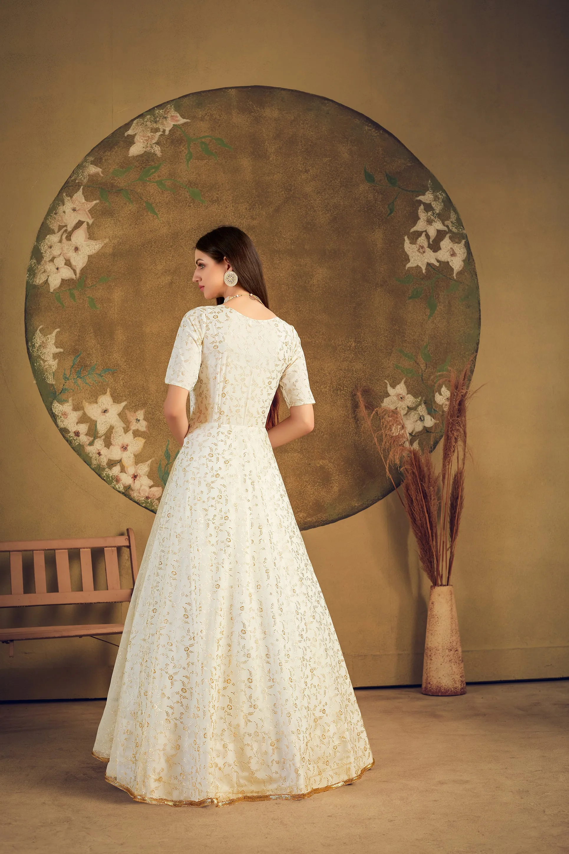 Exclusive Designer Net Gown For Women Floral Bride Gown Indian Wedding Reception Gown Bridal Dress Indian Suit Floral Anarkali White Gown