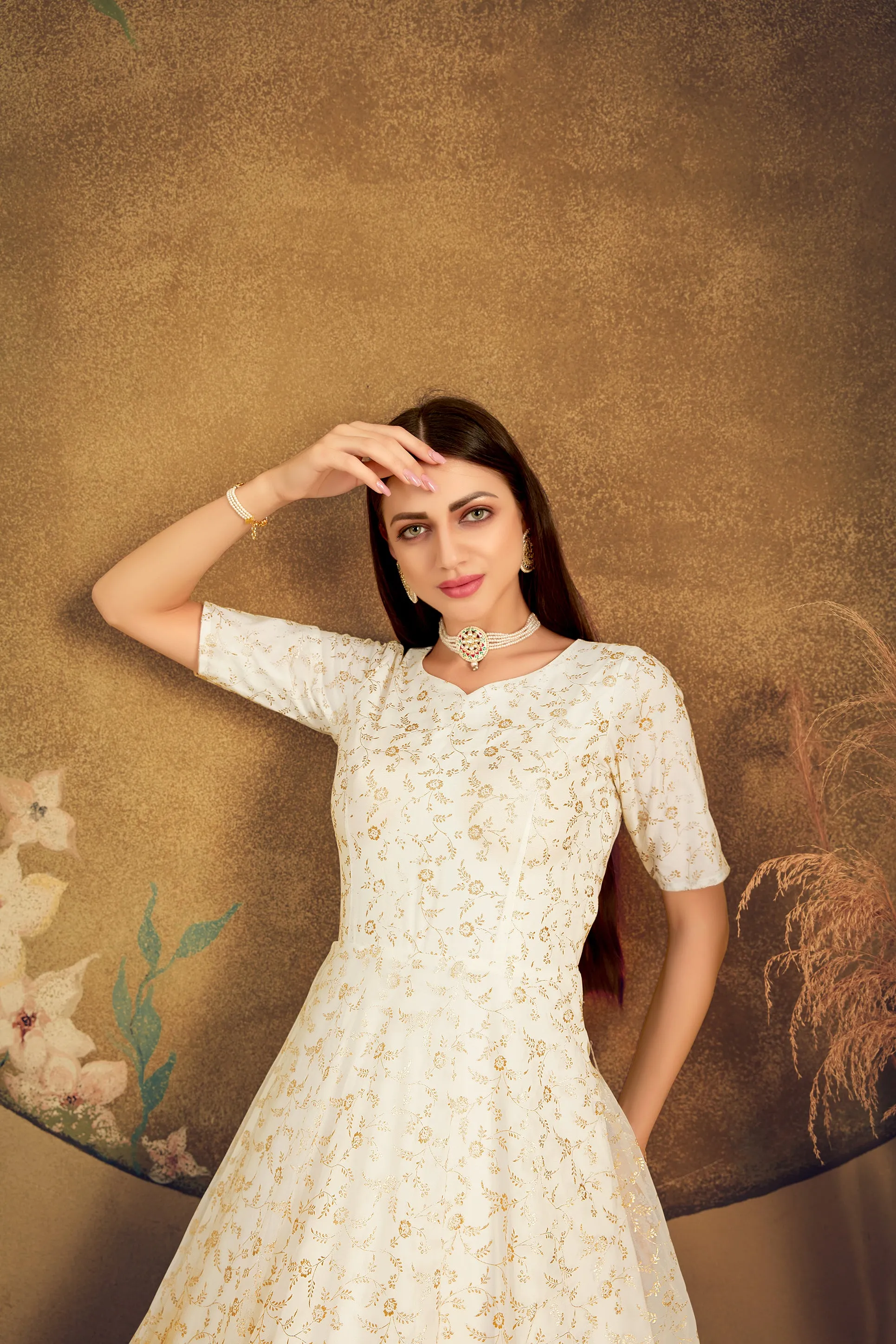 Exclusive Designer Net Gown For Women Floral Bride Gown Indian Wedding Reception Gown Bridal Dress Indian Suit Floral Anarkali White Gown