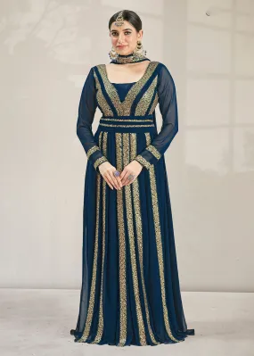 Fascinating Party Style Blue Gathered Style Anarkali Suit