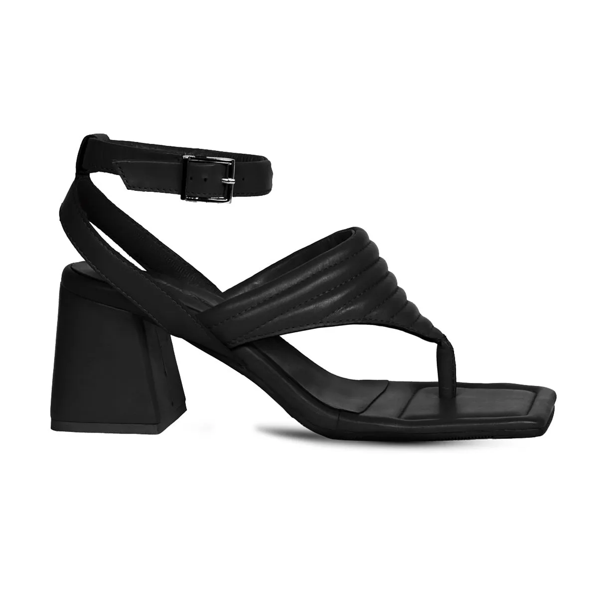 Flip-Flop Slide Sandal in Black Leather