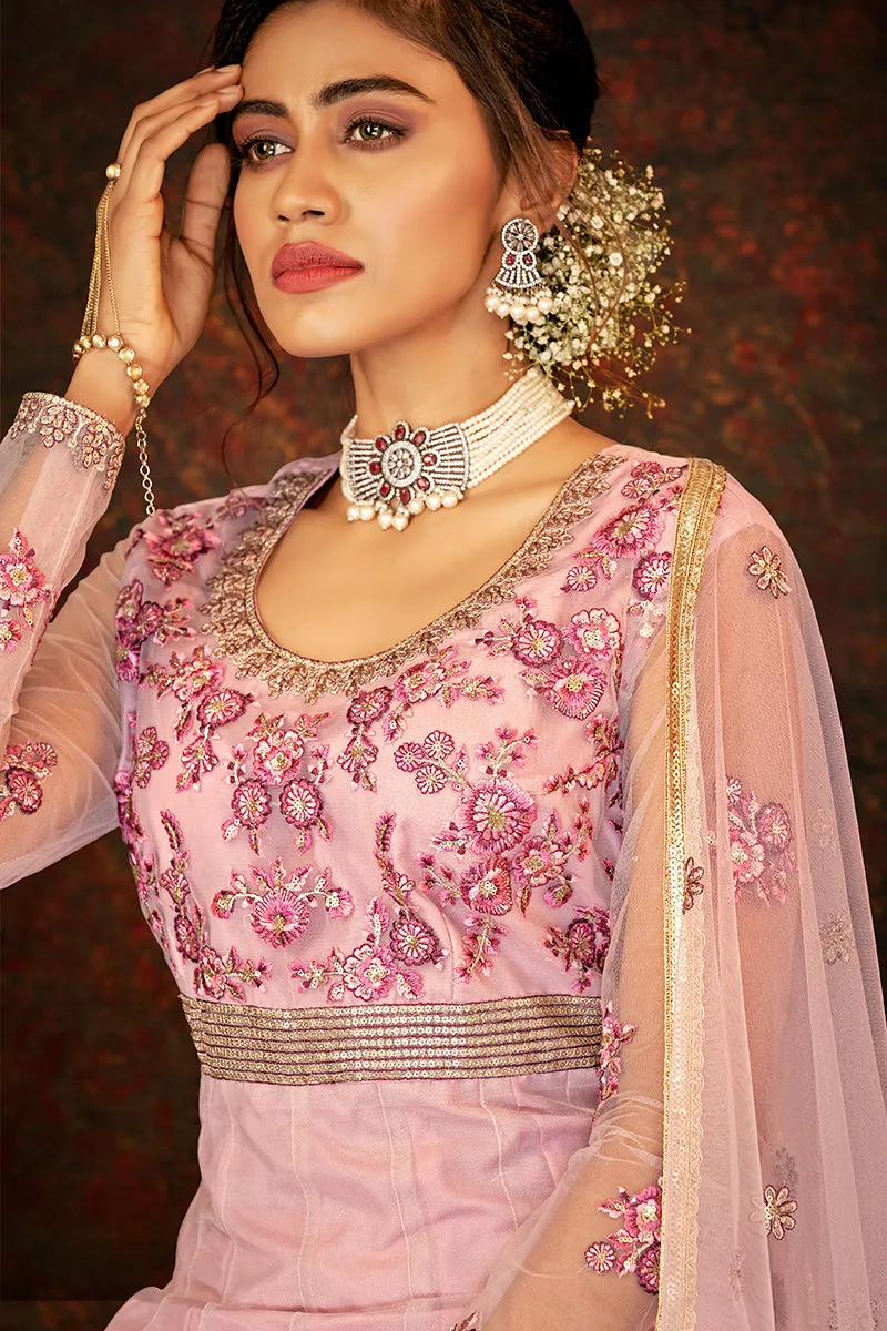 Floral Embroidered Dusty Pink Designer Wedding Anarkali Suit
