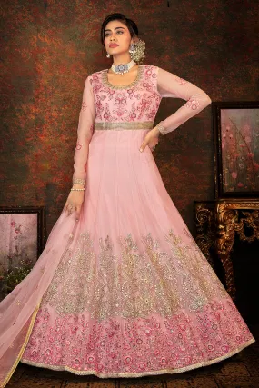 Floral Embroidered Dusty Pink Designer Wedding Anarkali Suit