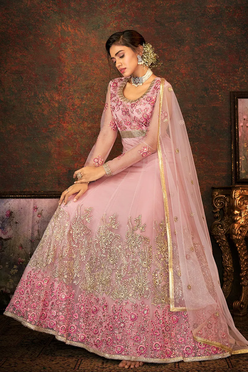 Floral Embroidered Dusty Pink Designer Wedding Anarkali Suit