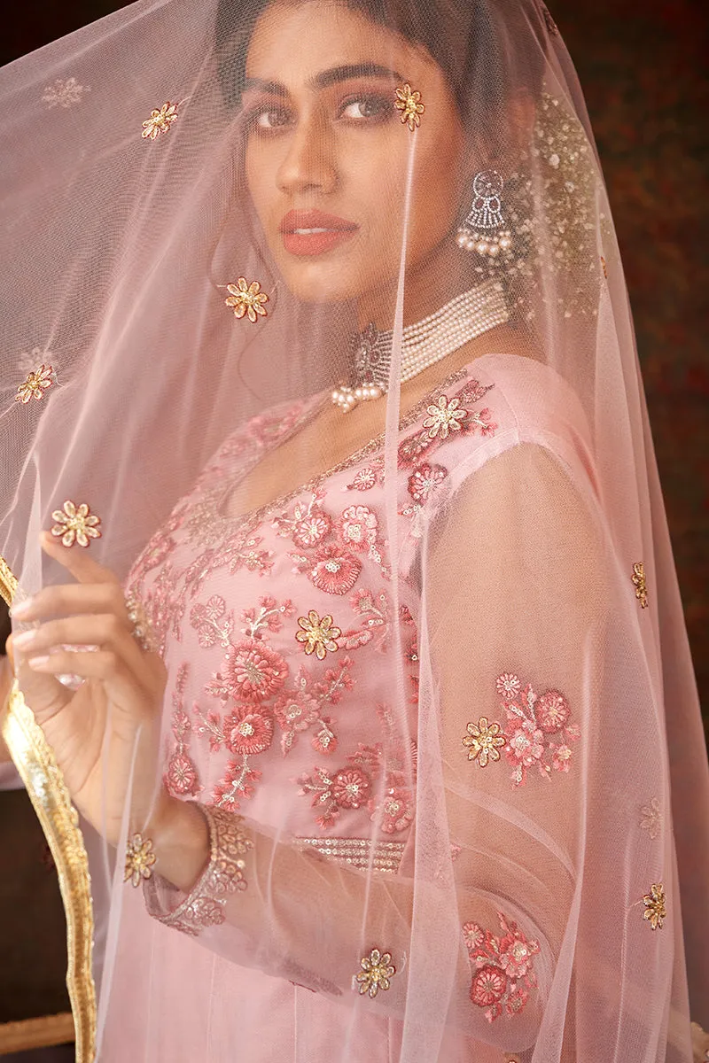 Floral Embroidered Dusty Pink Designer Wedding Anarkali Suit
