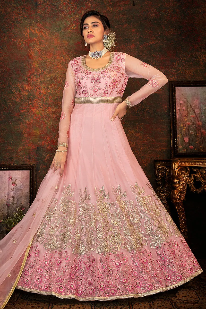 Floral Embroidered Dusty Pink Designer Wedding Anarkali Suit