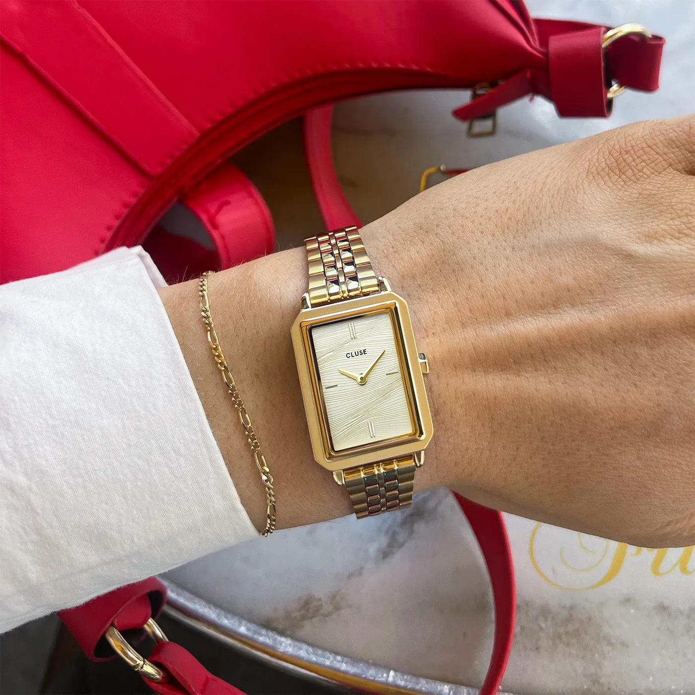 Fluette Watch Steel, Sand Texture Gold, Gold Colour