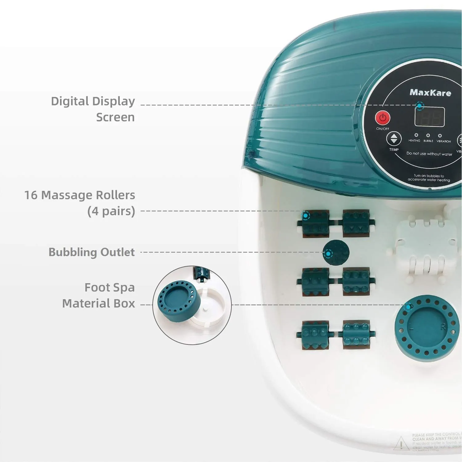 Foot Spa/Bath Massager with Heat, Bubbles, and Vibration, Digital Temperature Control, 16 Masssage Rollers with Mini Detachable Massage Points, Soothe and Comfort Feet