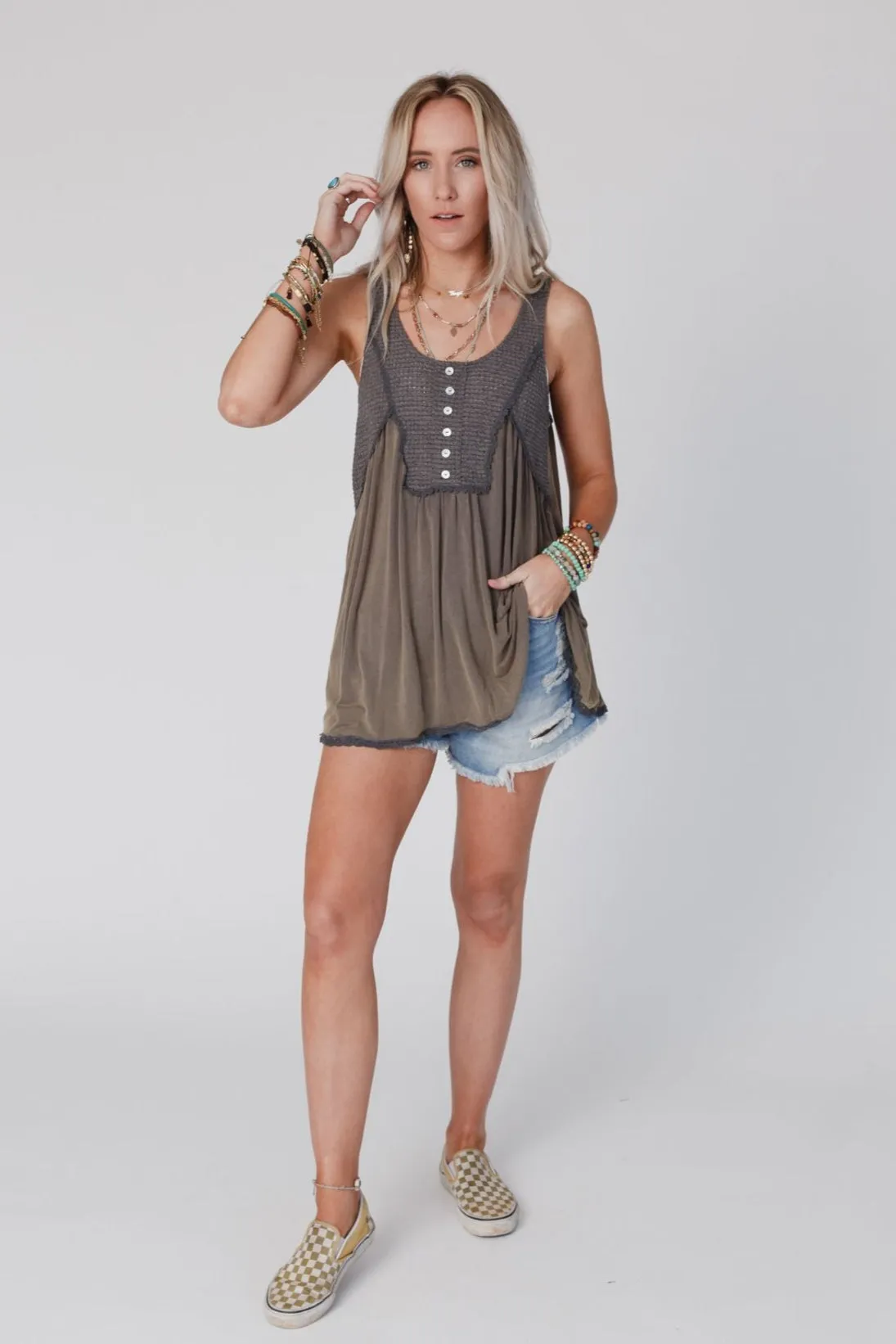 Friday Feelings Babydoll Top - Charcoal
