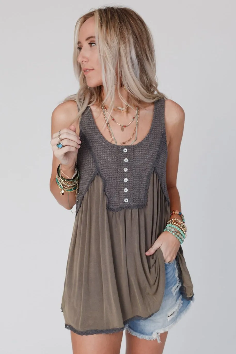 Friday Feelings Babydoll Top - Charcoal