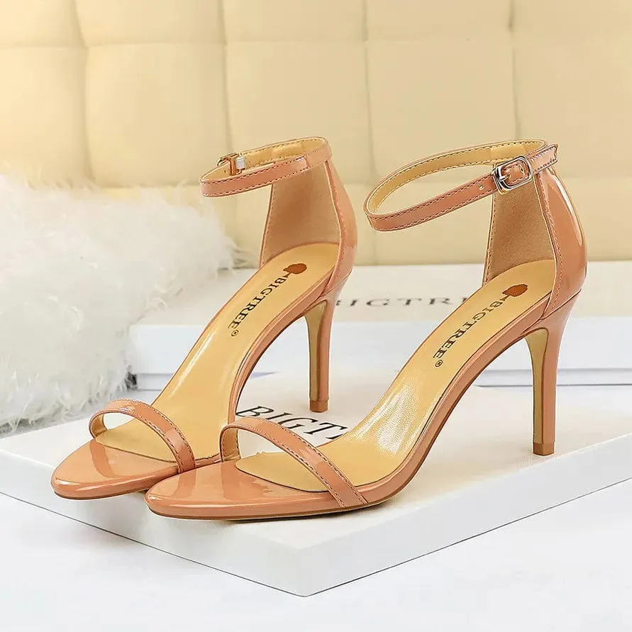 Gladiator Platform Strap Glossy Leather Women's 8cm or 11cm High Heel Shoes