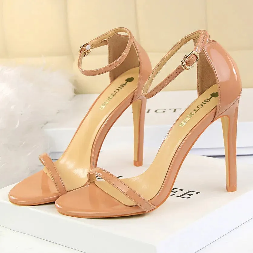 Gladiator Platform Strap Glossy Leather Women's 8cm or 11cm High Heel Shoes