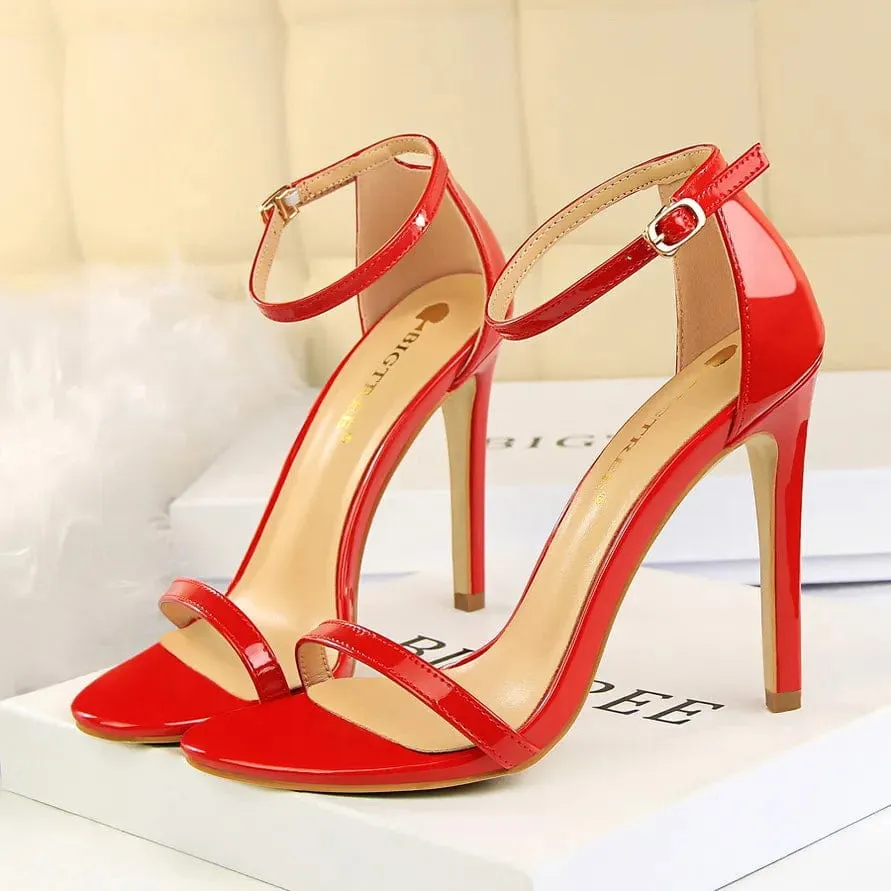 Gladiator Platform Strap Glossy Leather Women's 8cm or 11cm High Heel Shoes