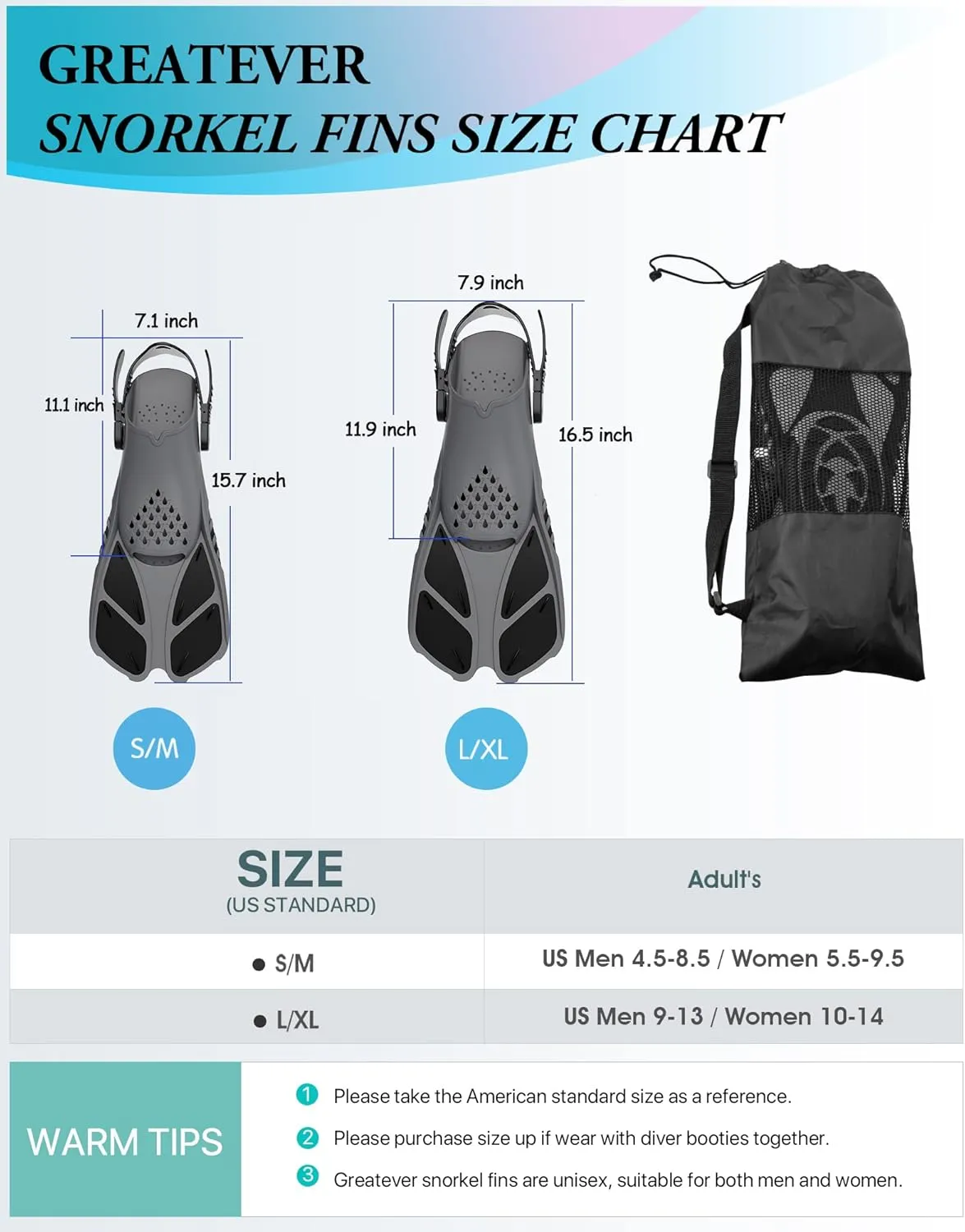Greatever Adults Snorkel Fins Adjustable Buckles Open Heel Swim Flippers