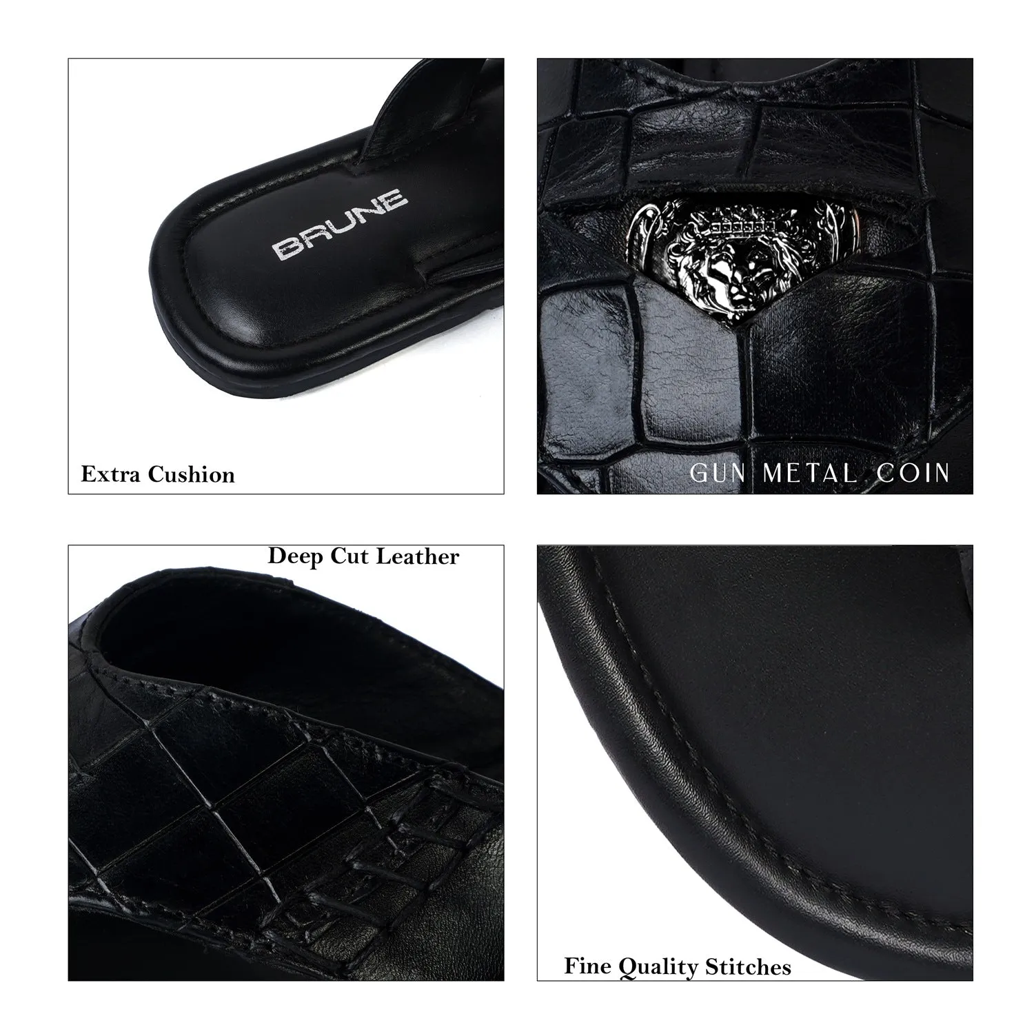 Gunmetal Replaceable Lion Penny Slipper in Black Leather