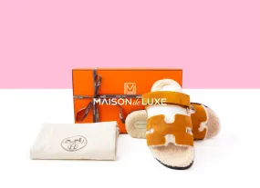 Hermes Men's Beige Kraft Shearling Chypre Sandal 43.5