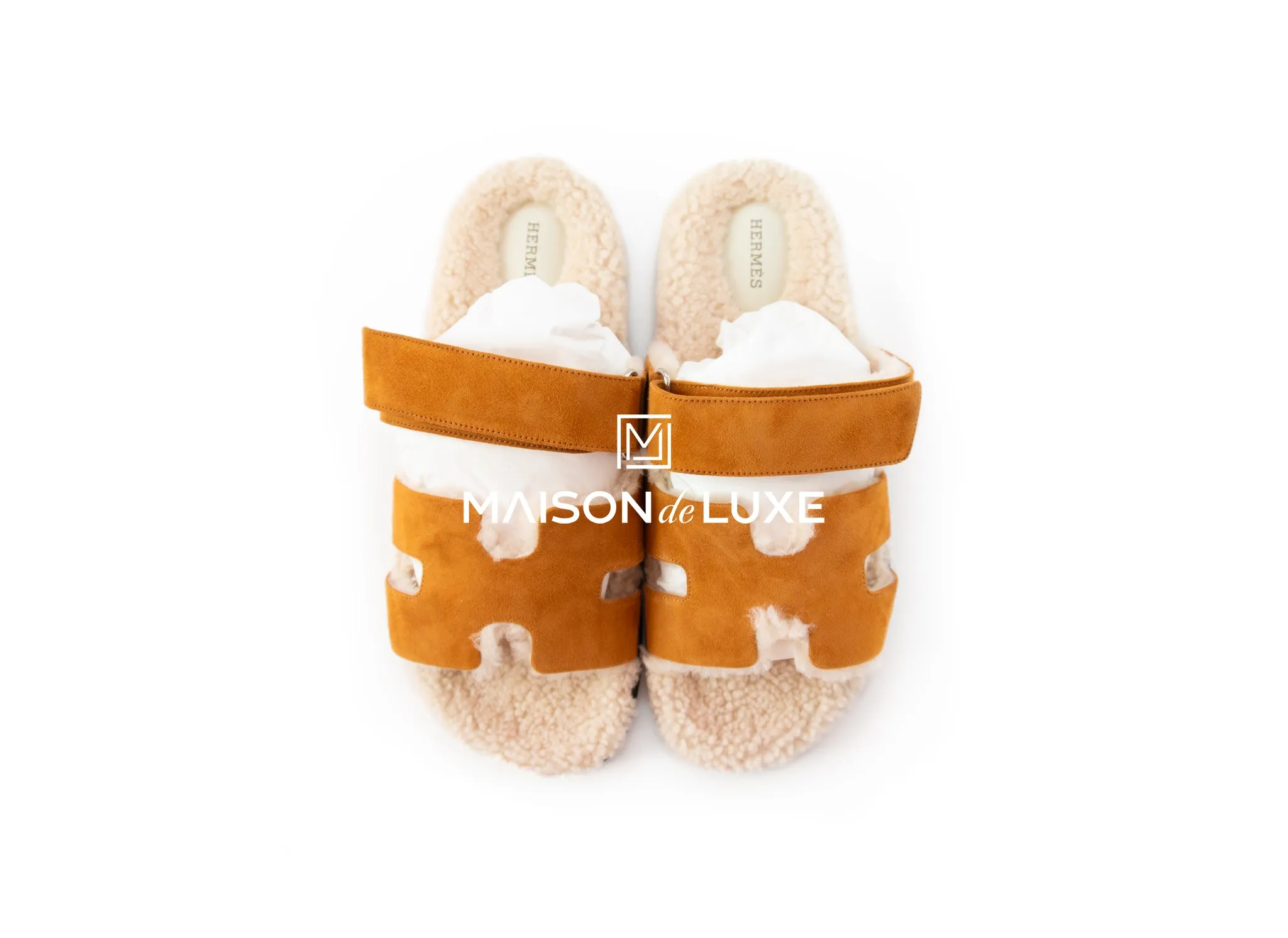 Hermes Men's Beige Kraft Shearling Chypre Sandal 43.5