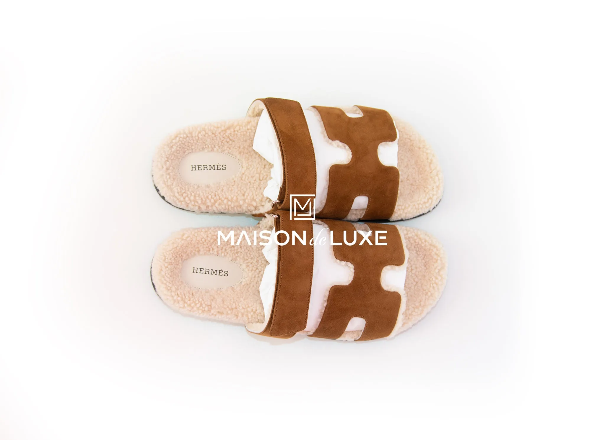 Hermes Men's Brun Fume Shearling Chypre Sandal 42
