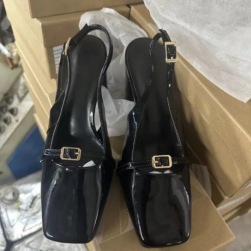 Hnzxzm Summer High Heeled Sandals for Lady 2024 Luxury Designer Thin Strap Buckle Square Head Shallow Slingbacks Casual Woman Shoes