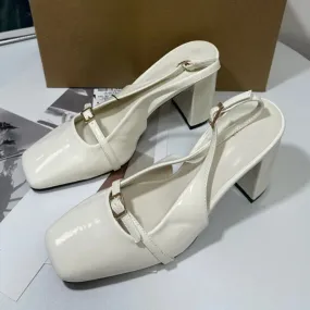 Hnzxzm Summer High Heeled Sandals for Lady 2024 Luxury Designer Thin Strap Buckle Square Head Shallow Slingbacks Casual Woman Shoes