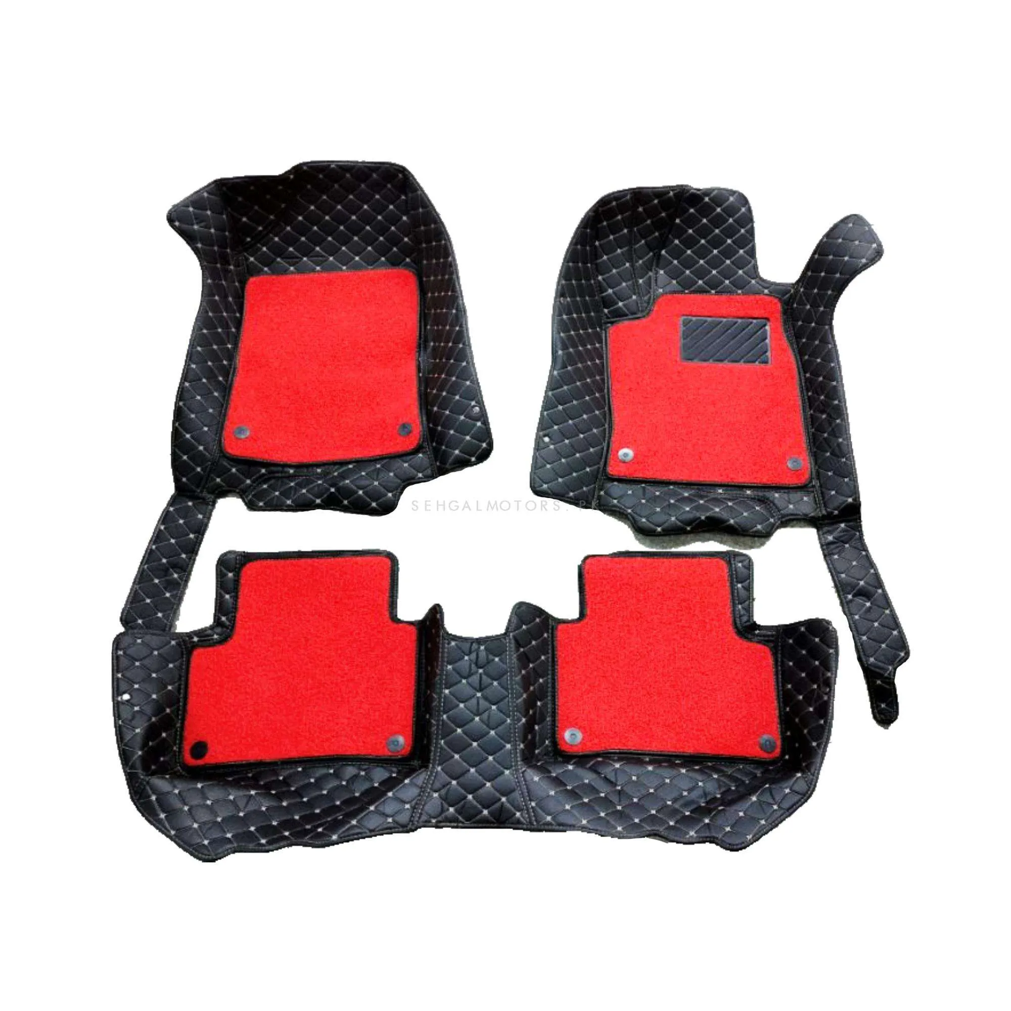 Honda Civic 9D Floor Mats Mix Thread Black and Red 3 Pcs - Model 2016-2022