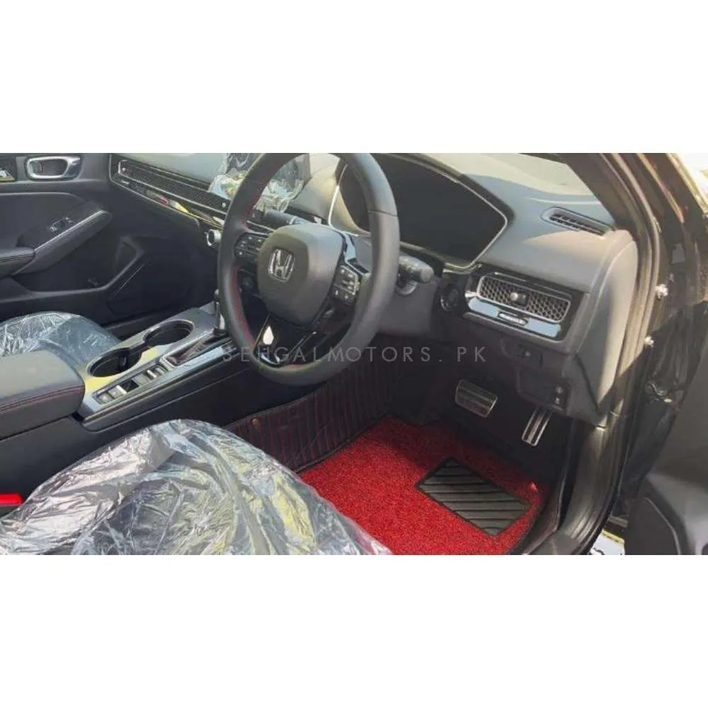 Honda Civic 9D Floor Mats Mix Thread Black and Red 3 Pcs - Model 2016-2022