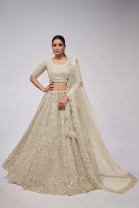 Ivory Lehenga Set with Sequin & Stone Embellishments