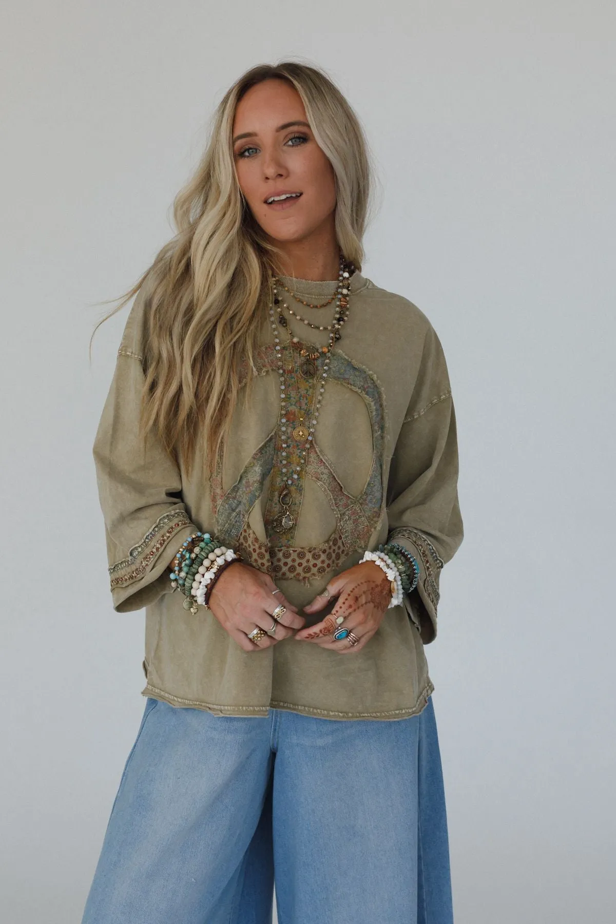 Josephine Peace Patchwork Top - Olive