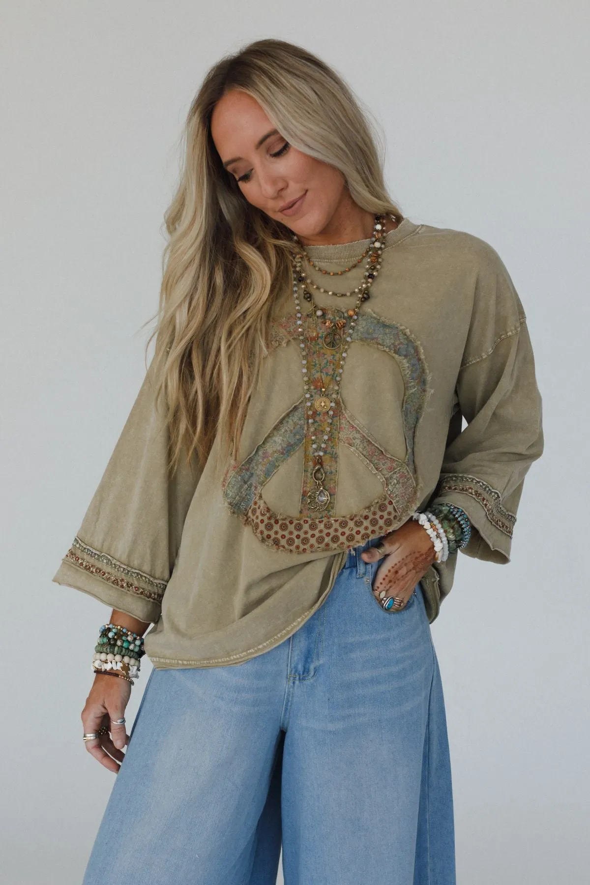 Josephine Peace Patchwork Top - Olive