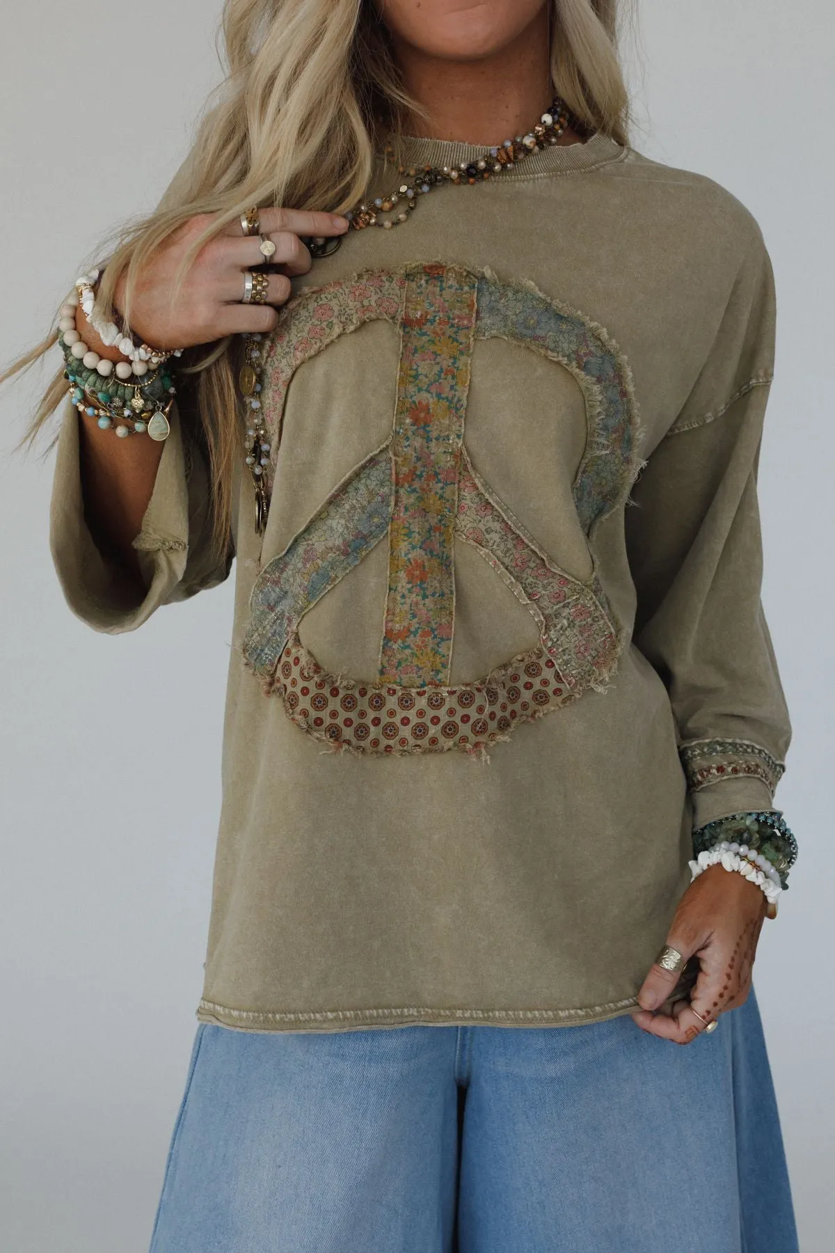 Josephine Peace Patchwork Top - Olive