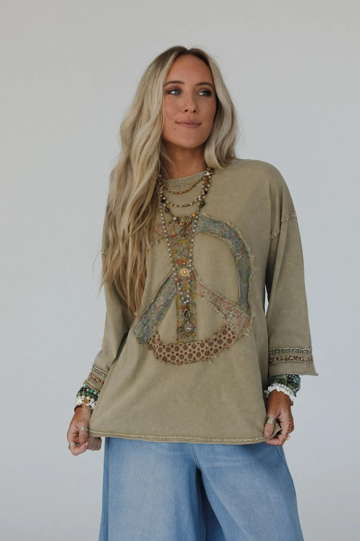 Josephine Peace Patchwork Top - Olive