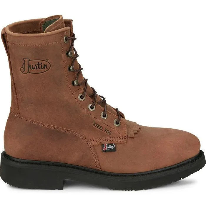 Justin Men's Livestock 8" Round ST Lace Up Western Work Boot -Brown- OW764