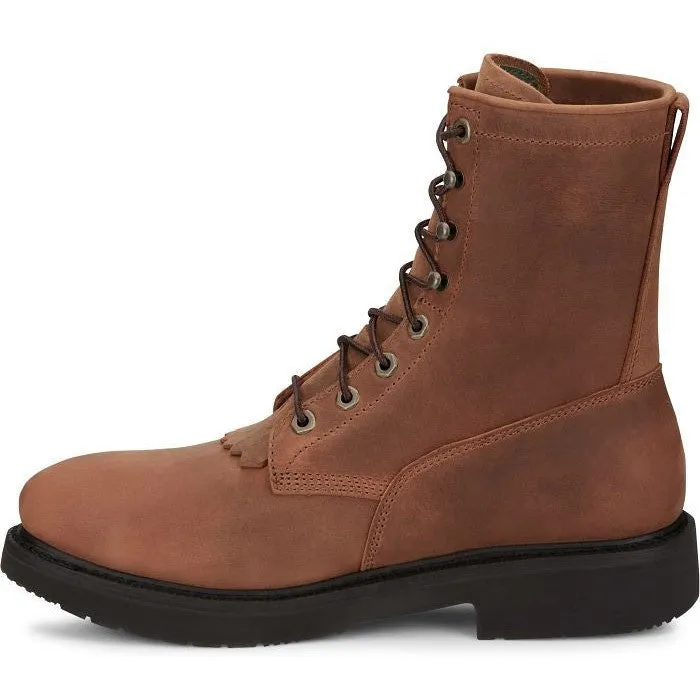 Justin Men's Livestock 8" Round ST Lace Up Western Work Boot -Brown- OW764
