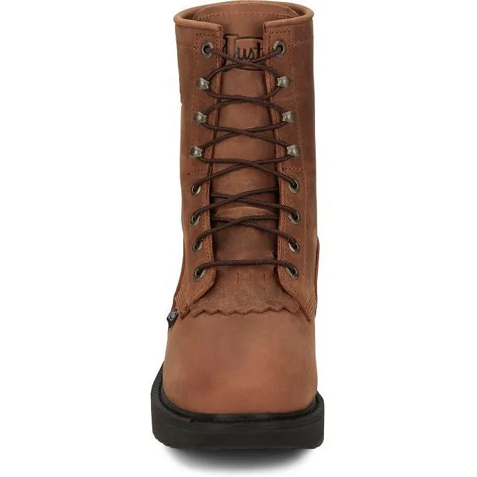 Justin Men's Livestock 8" Round ST Lace Up Western Work Boot -Brown- OW764