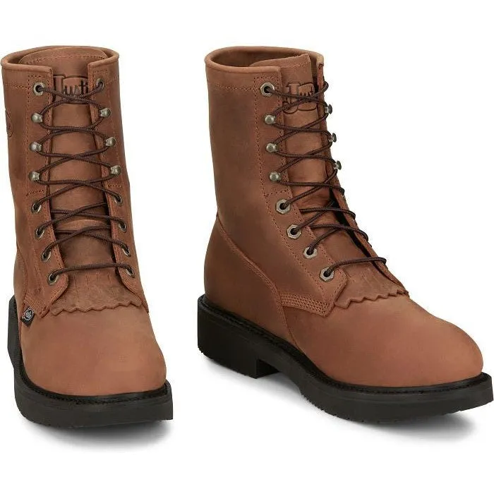 Justin Men's Livestock 8" Round ST Lace Up Western Work Boot -Brown- OW764