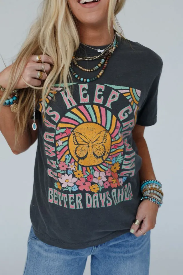 Keep Growing Graphic Tee - Charcoal