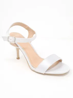 La Bottine Souriante Silver Satin High Heel Sandals
