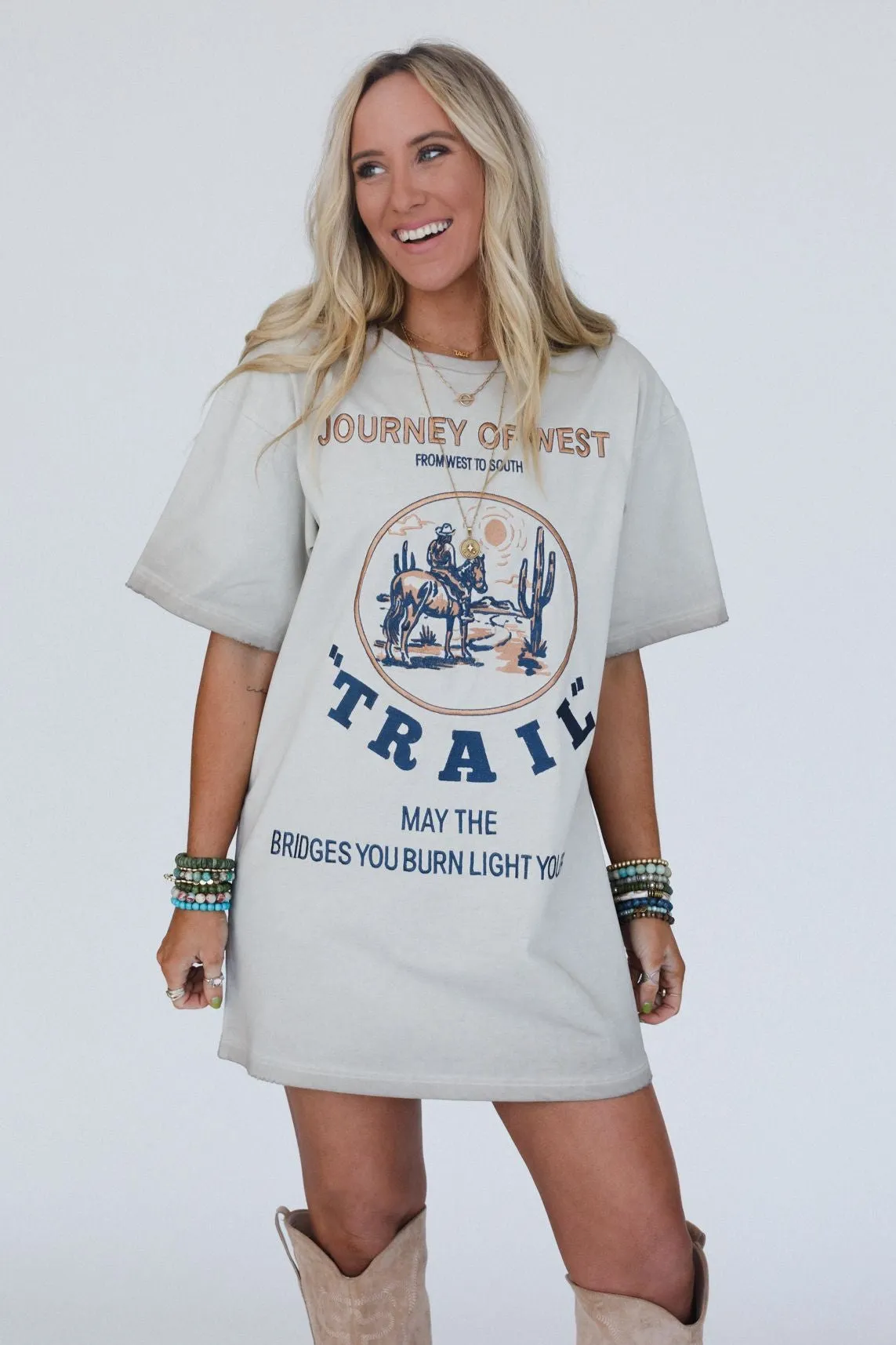 Light The Way Graphic Tee Dress - Tan