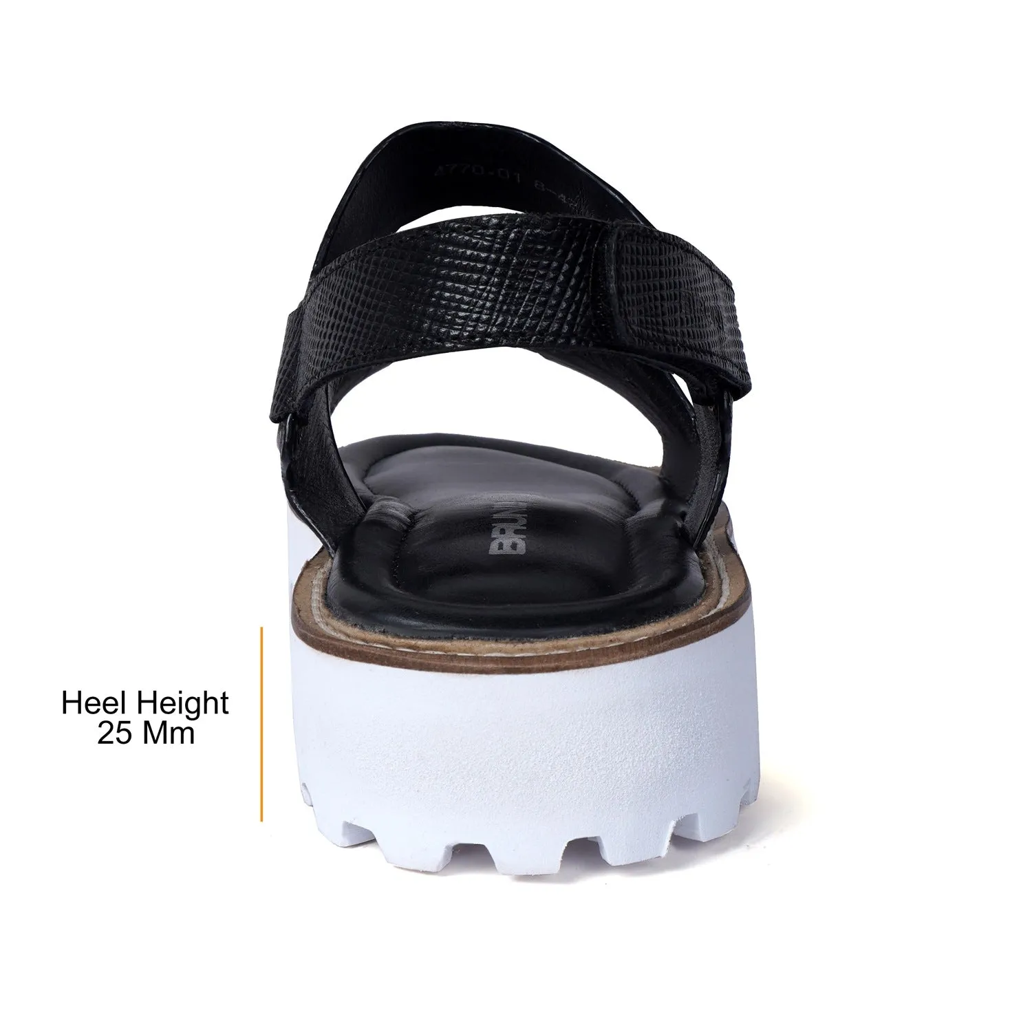 Light Weight Chunky Sole Sandal in Saffiano Black Leather