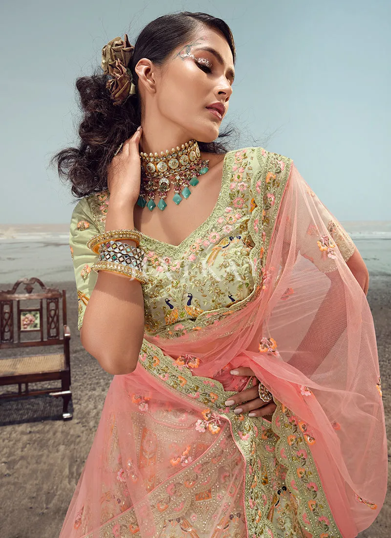 Lime Green Zarkan Embroidered Designer Lehenga Choli