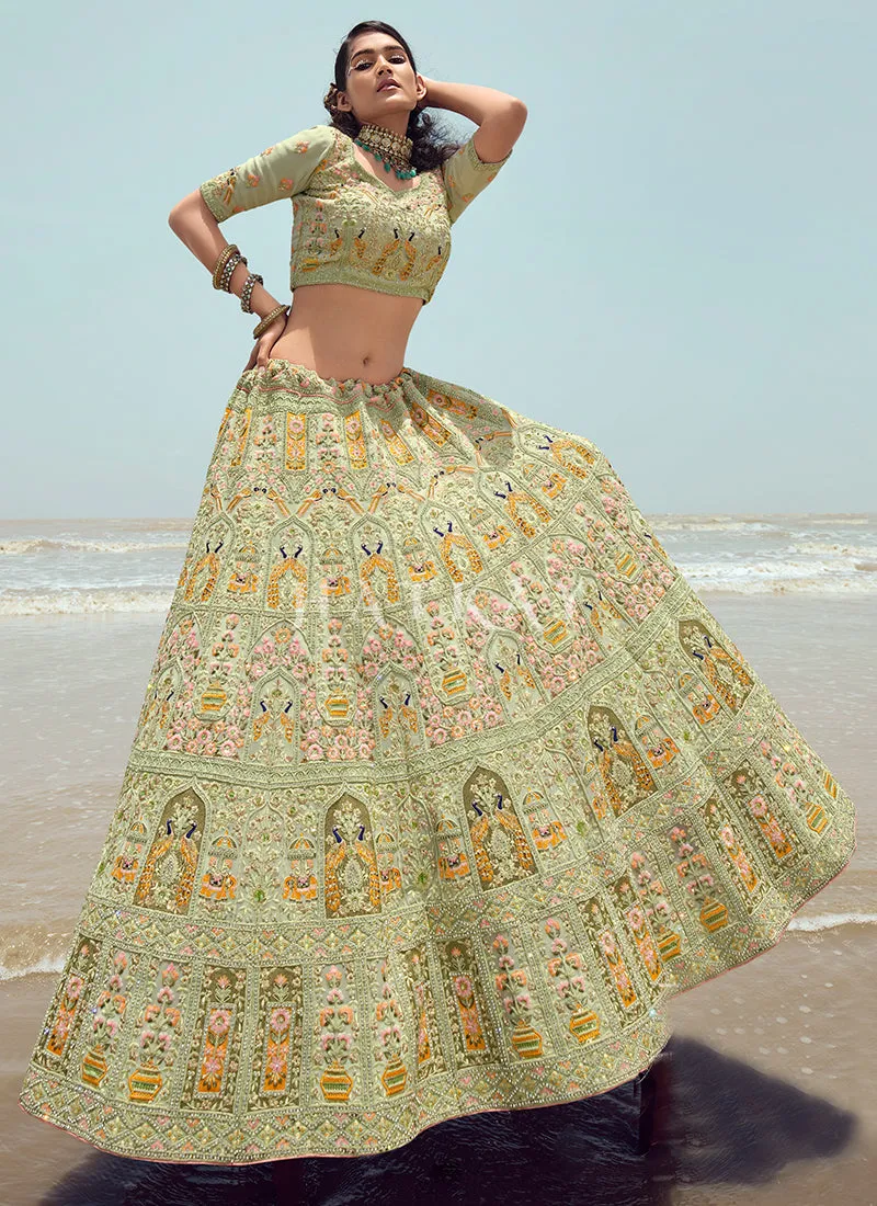 Lime Green Zarkan Embroidered Designer Lehenga Choli