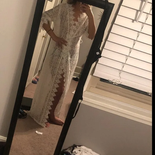 Long Lace Sheer Matinee Robe