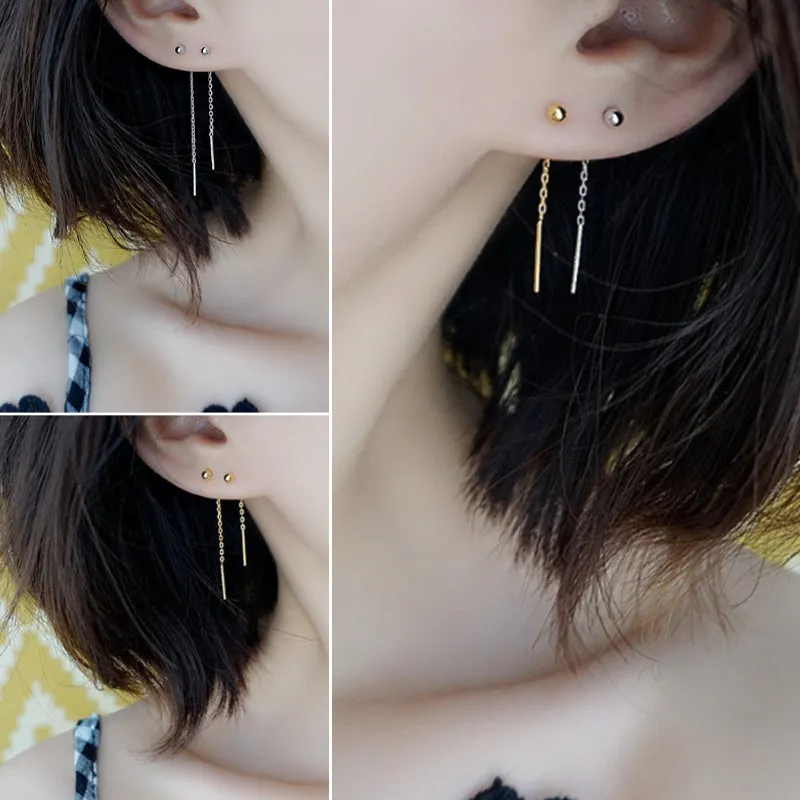 Long simple round bead all-match earrings