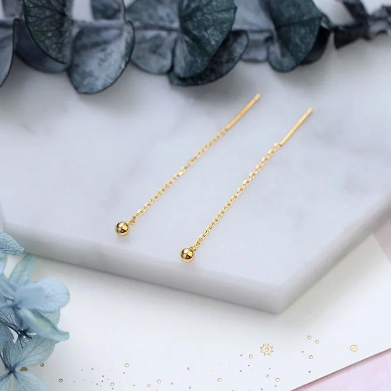 Long simple round bead all-match earrings