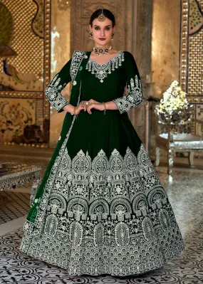 Magnificent Green Sequins Embroidered Trendy Velvet Anarkali