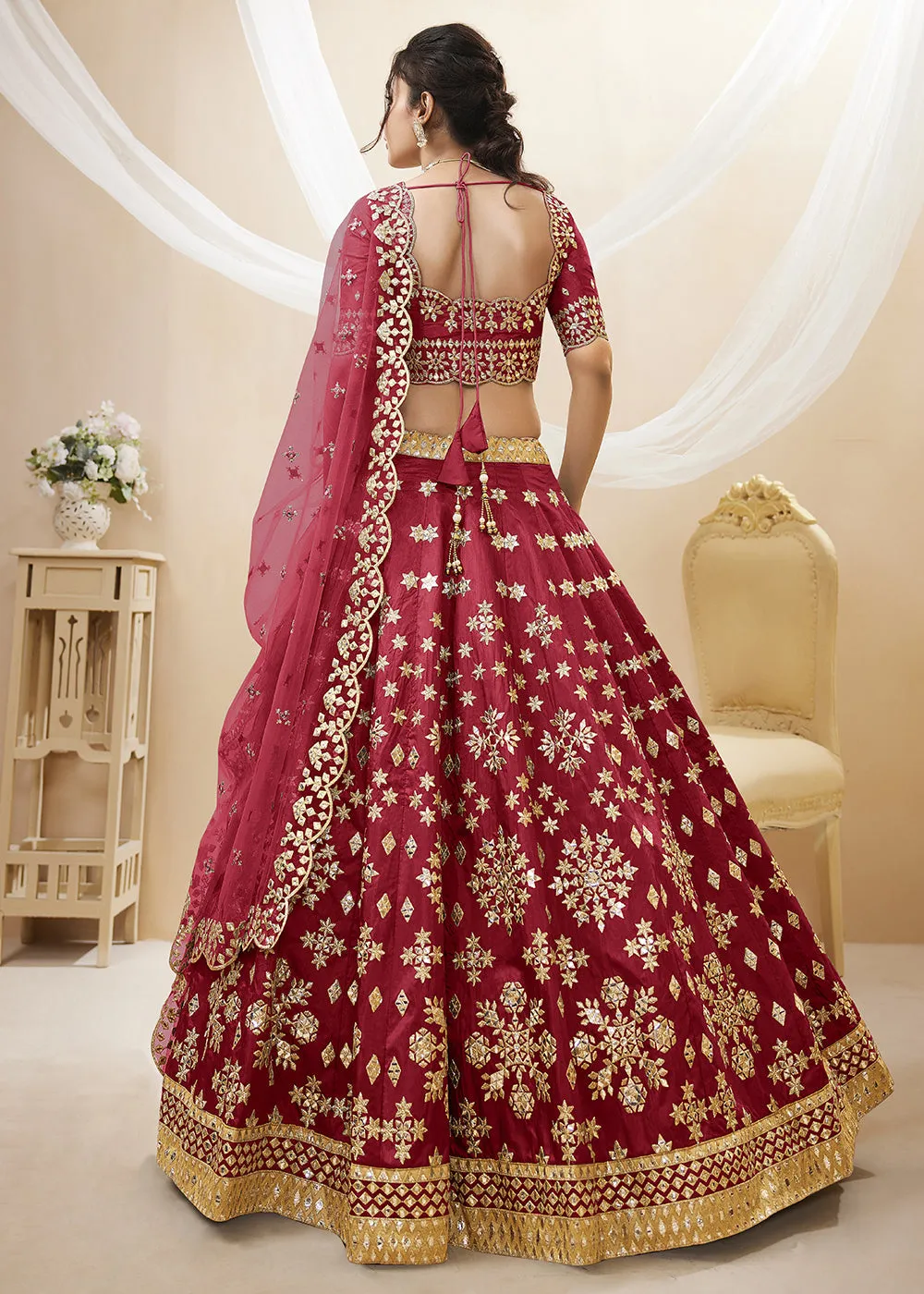 Marvelous Red Art Silk Embroidered Reception Wear Lehenga Choli