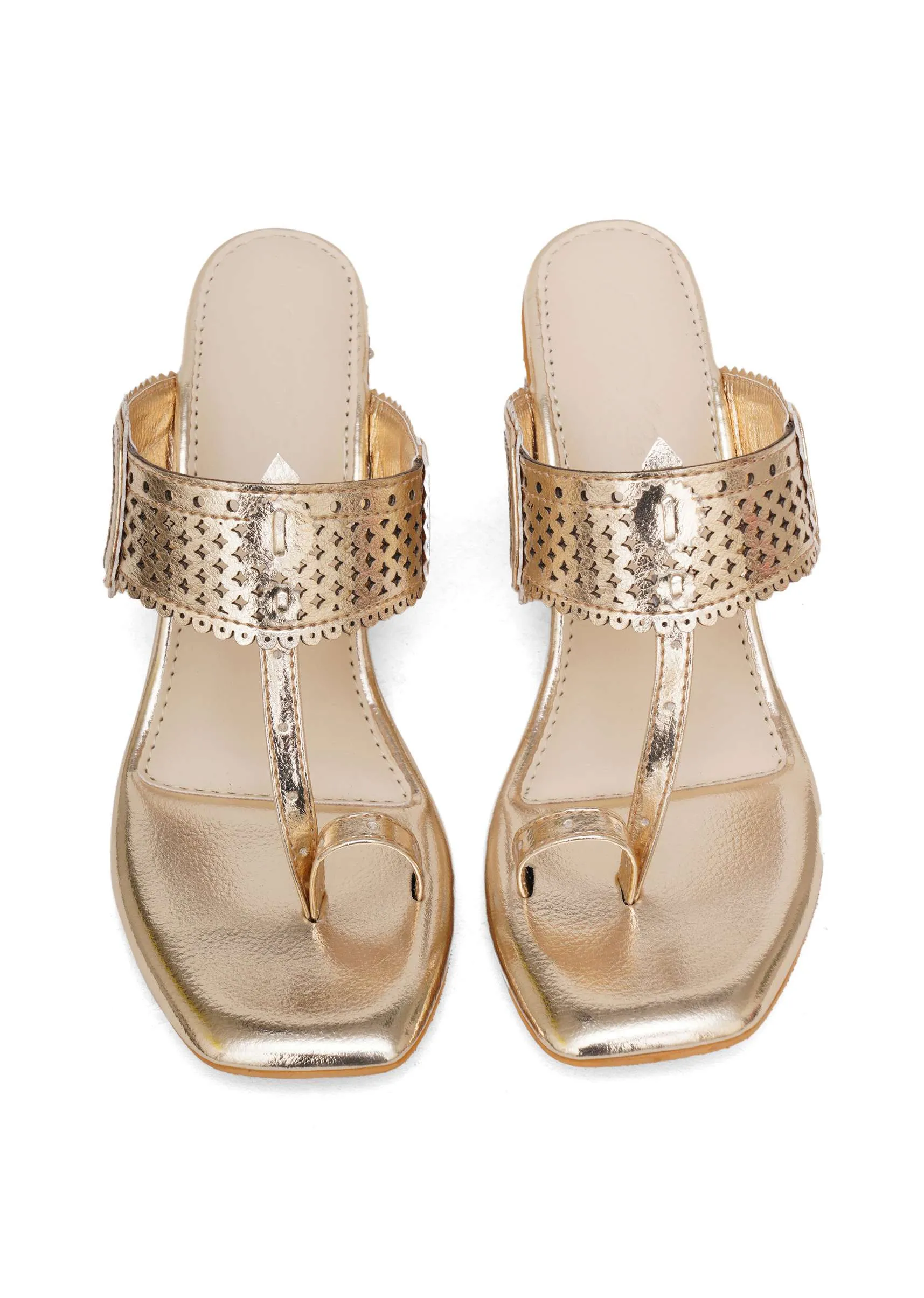 Metallic Gold Nazakat Heels In Faux Leather