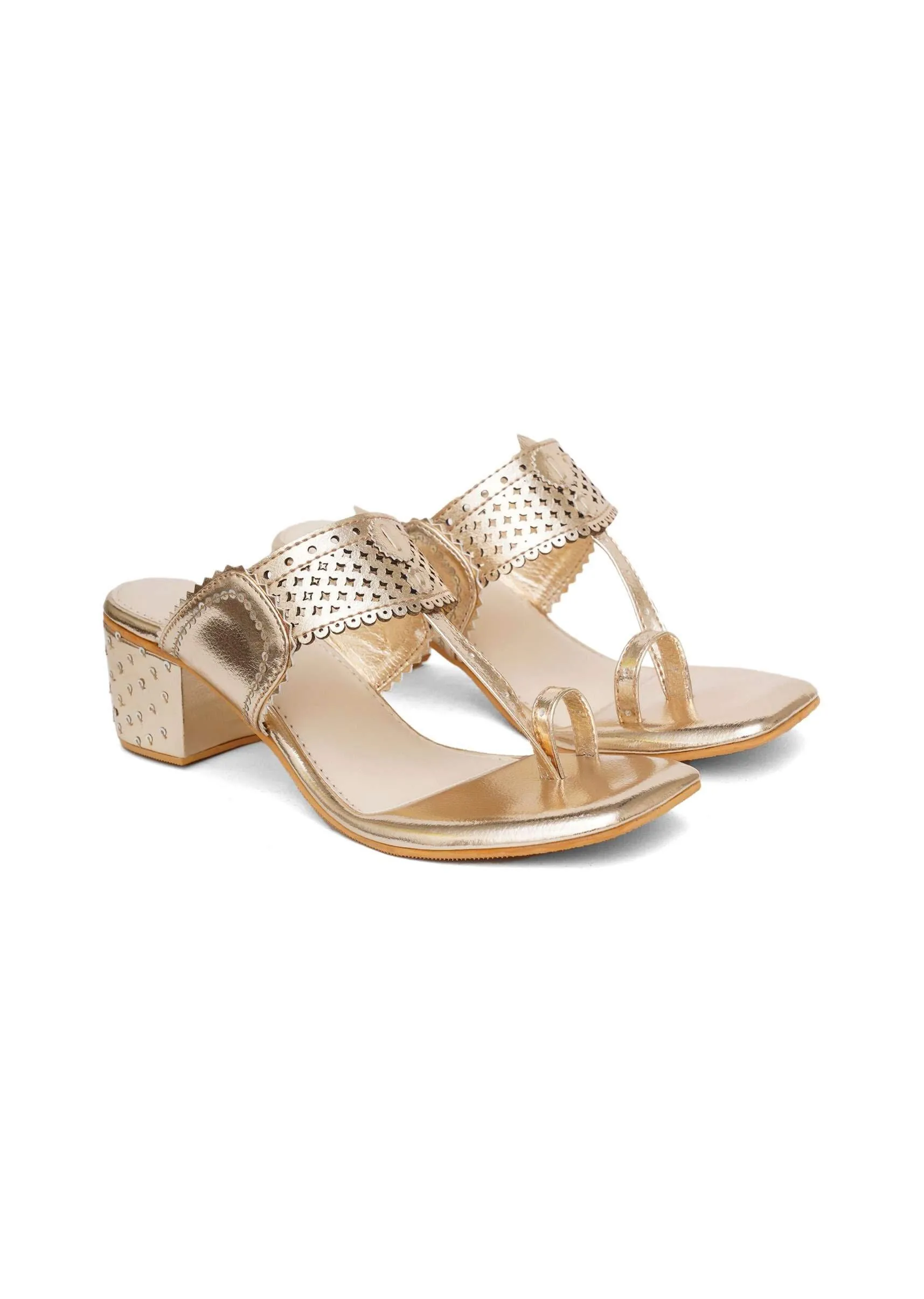 Metallic Gold Nazakat Heels In Faux Leather
